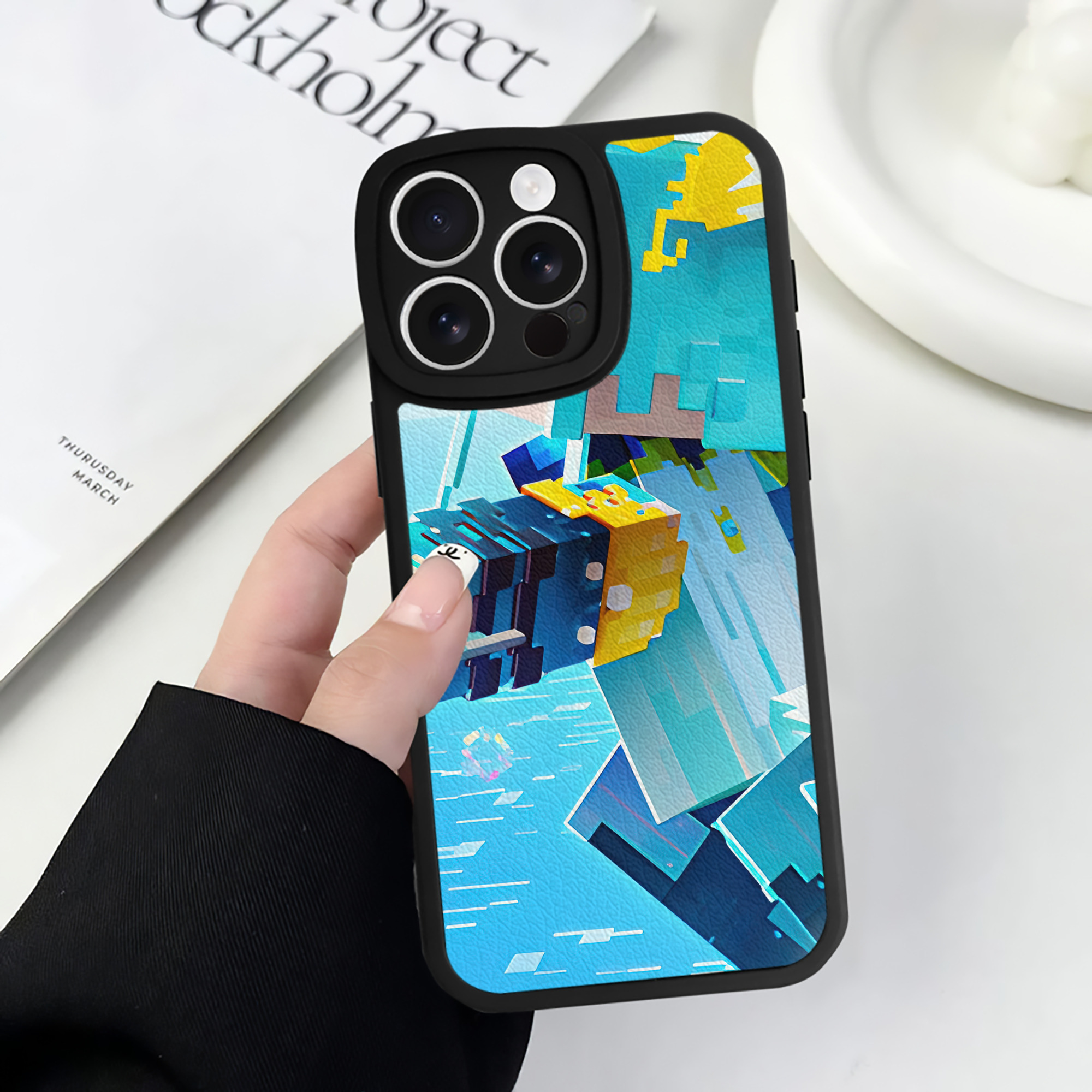 （画像用） マインクラフト ブロックの世界 Minecraft MC Block world 【iPhone 16シリーズ対応】シリコンスマホケース（レザー調） 材質：シリコン